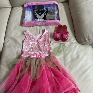 Girls Pink Princess Costume Pretend Play Set with Accessories, Size XL
